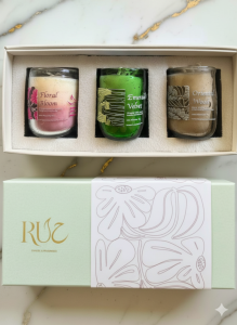 Candles Box Emerald Velvet, Floral Bloom and Oriental Wood