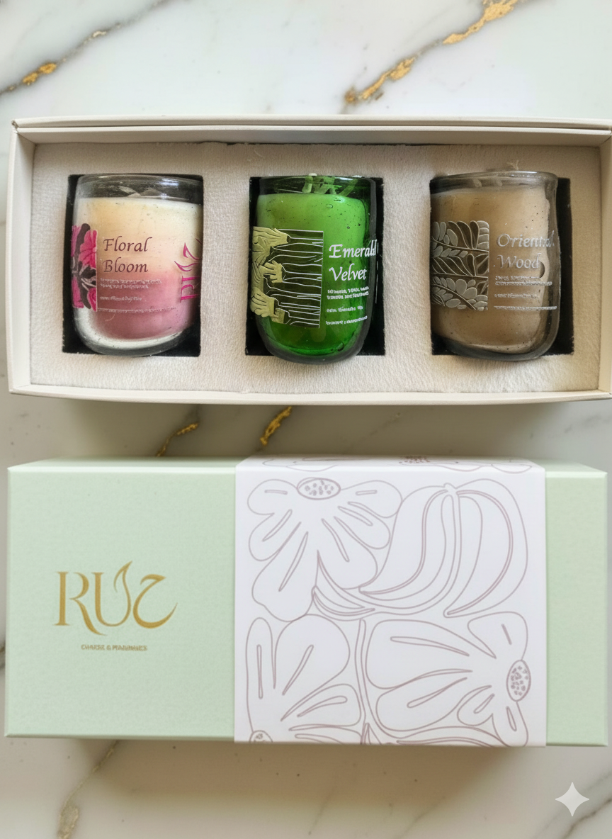 Candles Box Emerald Velvet, Floral Bloom and Oriental Wood